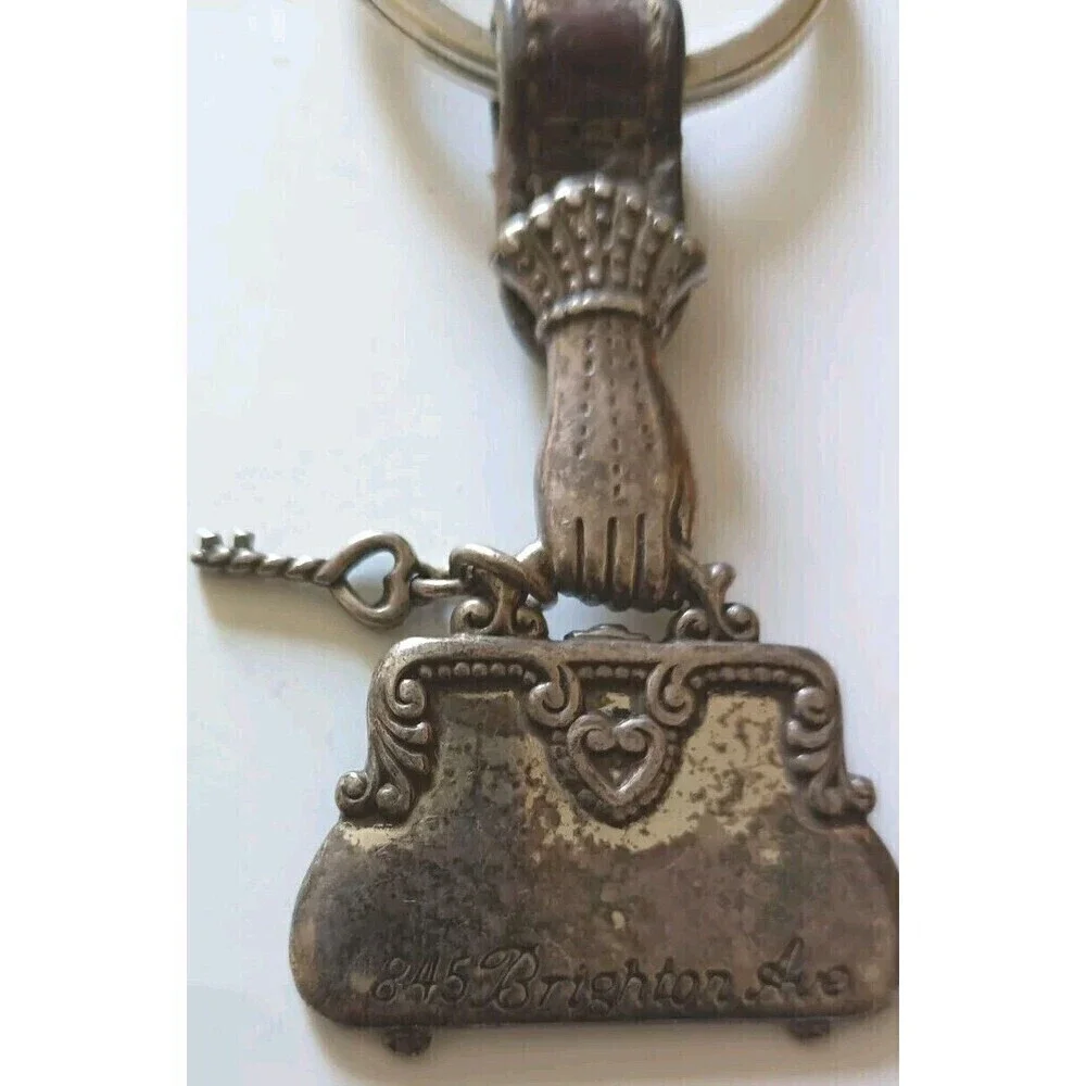 Brighton Hand Holding Purse w/ Heart Key Leather Keychain Fob Taiwan Vintage